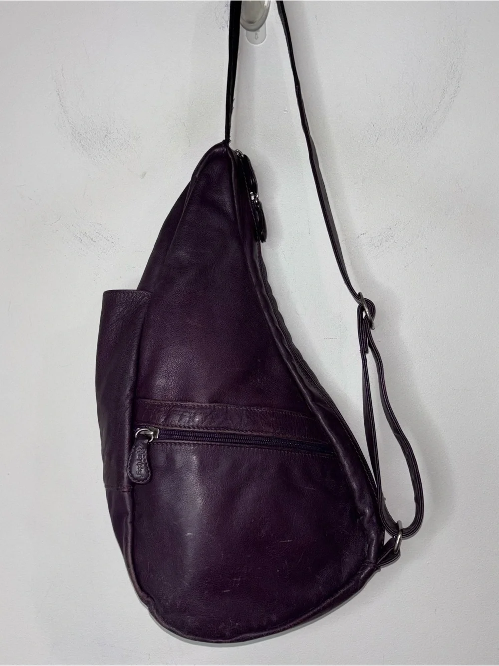 AmeriBag Healthy Back Pack Purple Leather Sling Bag Travel Bag Crossbody 15